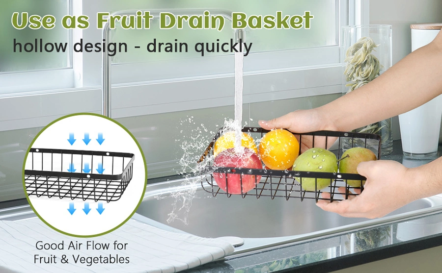 2 Tier Fruit Bowl, Fruit Basket for Kitchen Detachable Portable Handle Hollow Design Quickly Drain, Fruit Holder Multi-Function