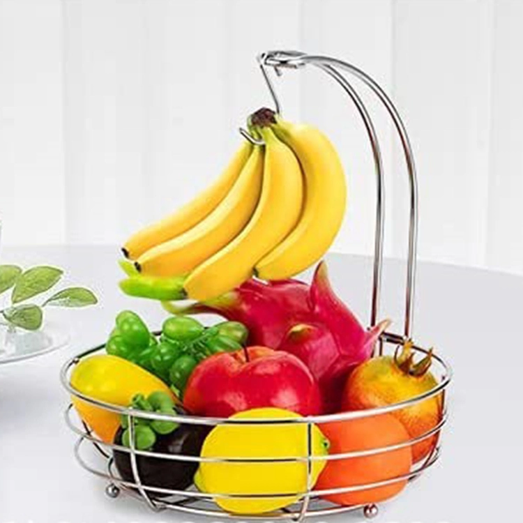 Custom 2 Tier Countertop Black Wire Fruit Vegetable Bowl Storage Basket with Banana Hanger