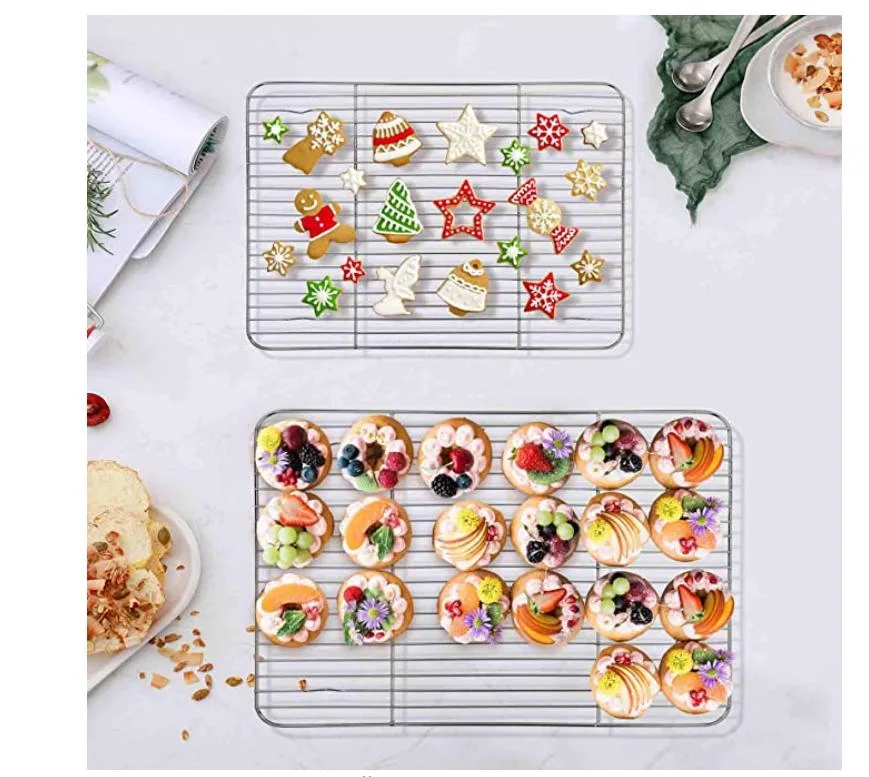 Cooling Rack Set of 4, Roasting Baking Racks Stainless Steel for Baking Sheet Toaster Oven Pan, Healthy & Rust Free, Mirror Finish & Dishwasher Safe